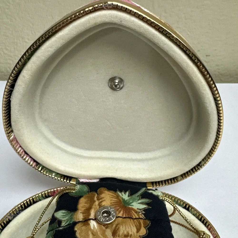 VTG Cloth Covered Heart Shape Hard Case Travel Jewelry Box w/Pouch 4.5